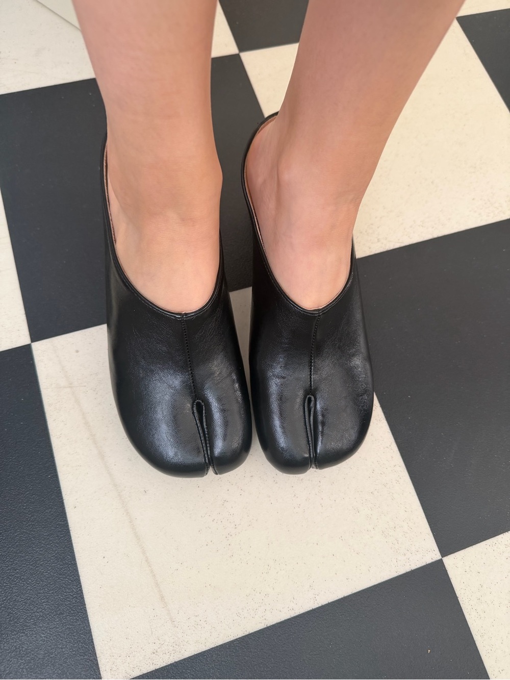 Black Leather Tabi Mules